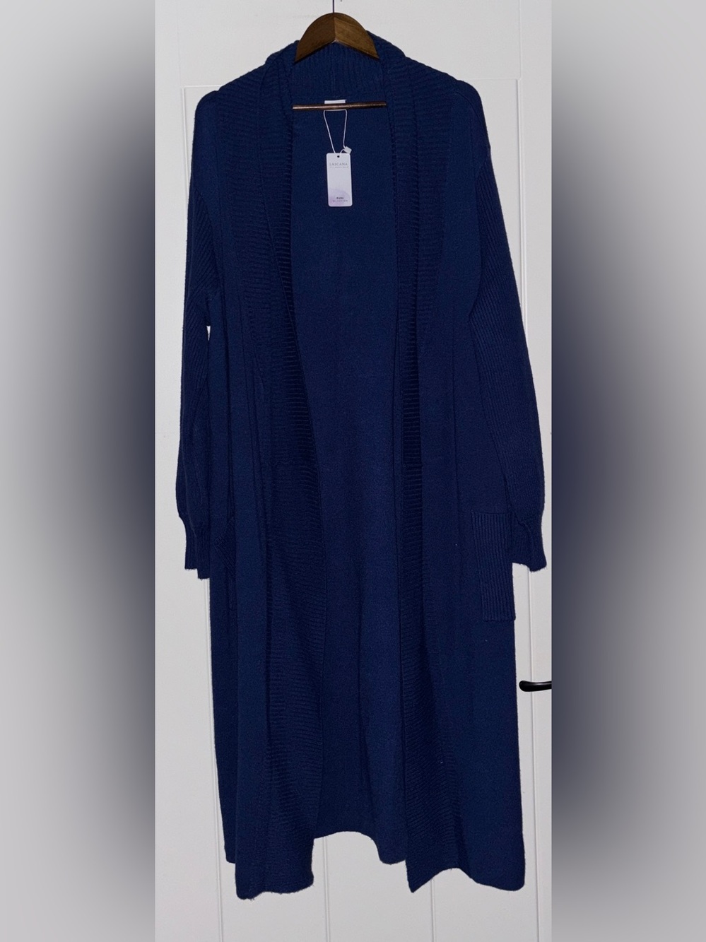 Lascana Pure Collection Knit Open Front Duster Cardigan In Navy Women 16/18 NEW